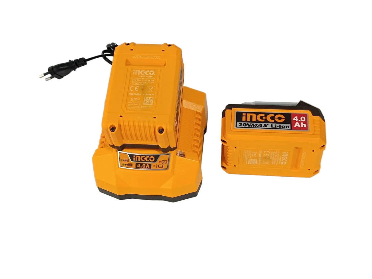 pack 2 baterias y cargador 4Ah vista superior bateria en cargador