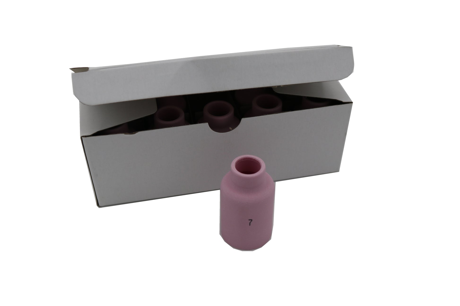 Caja Toberas TIG lens 7 (10 uds) caja abierta con muestra 