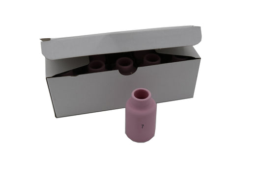 Caja Toberas TIG lens 7 (10 uds) caja abierta con muestra 